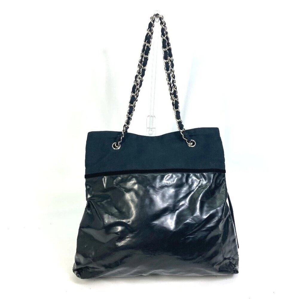 CHANEL Shoulder Tote Bag Chain Shoulder Bag Tote Bag enamel Black/SilverHardware - Picture 2 of 15
